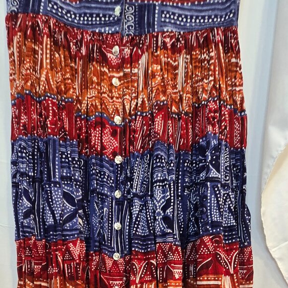 90's No Boundaries Button Up Teacher Dress, Size Medium, Red/blue/orange - Picture 2 of 9